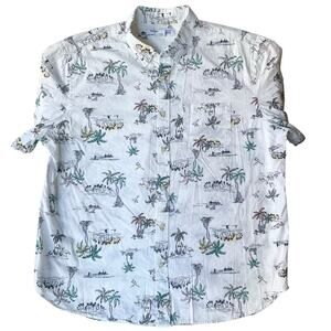 Old Navy Men Short Sleeve Tropical Coconut Trees Button Down Shirt size XL,White